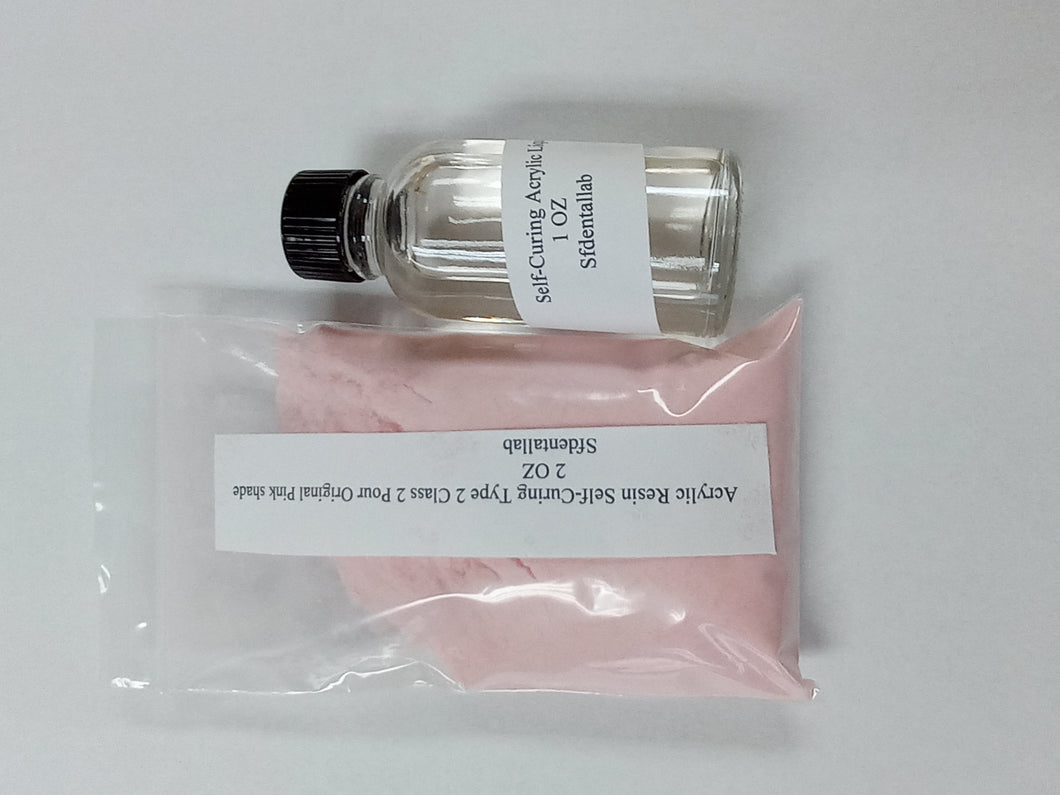 Acrylic Resin Powder Self-Cure Type 2 Class 2 pour Original Pink Shade 100 Gr/1 Oz liquid