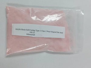 Acrylic Resin Powder Self-Cure Type 2 Class 2 pour Original Pink Shade 100 Gr.